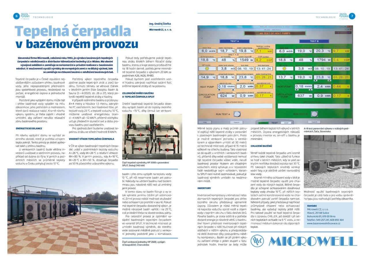 Náš článek v časopisu Bazén&Sauna 5'6 2020 - bazénová tepelná čerpadla | Blog - Microwell